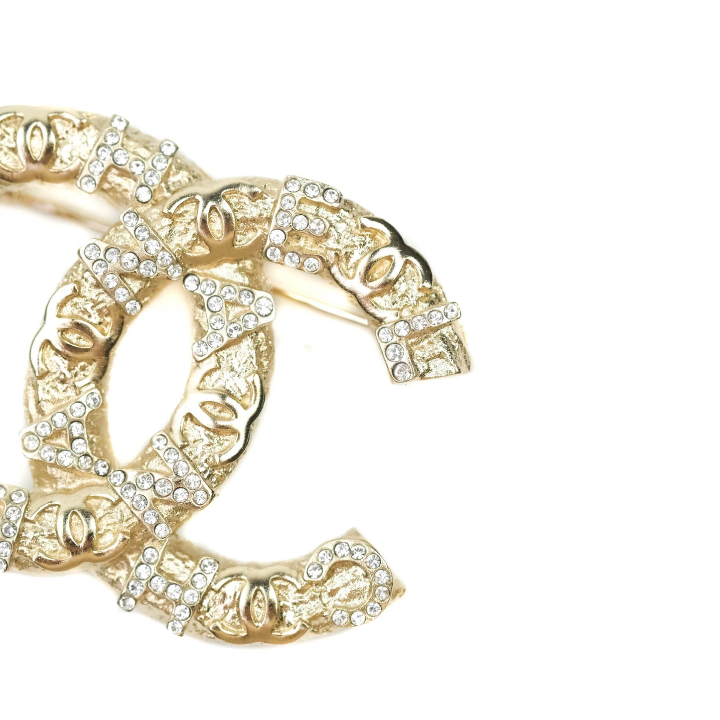 Chanel CC Logo Rhinestone Brooch Gold Tone 21P