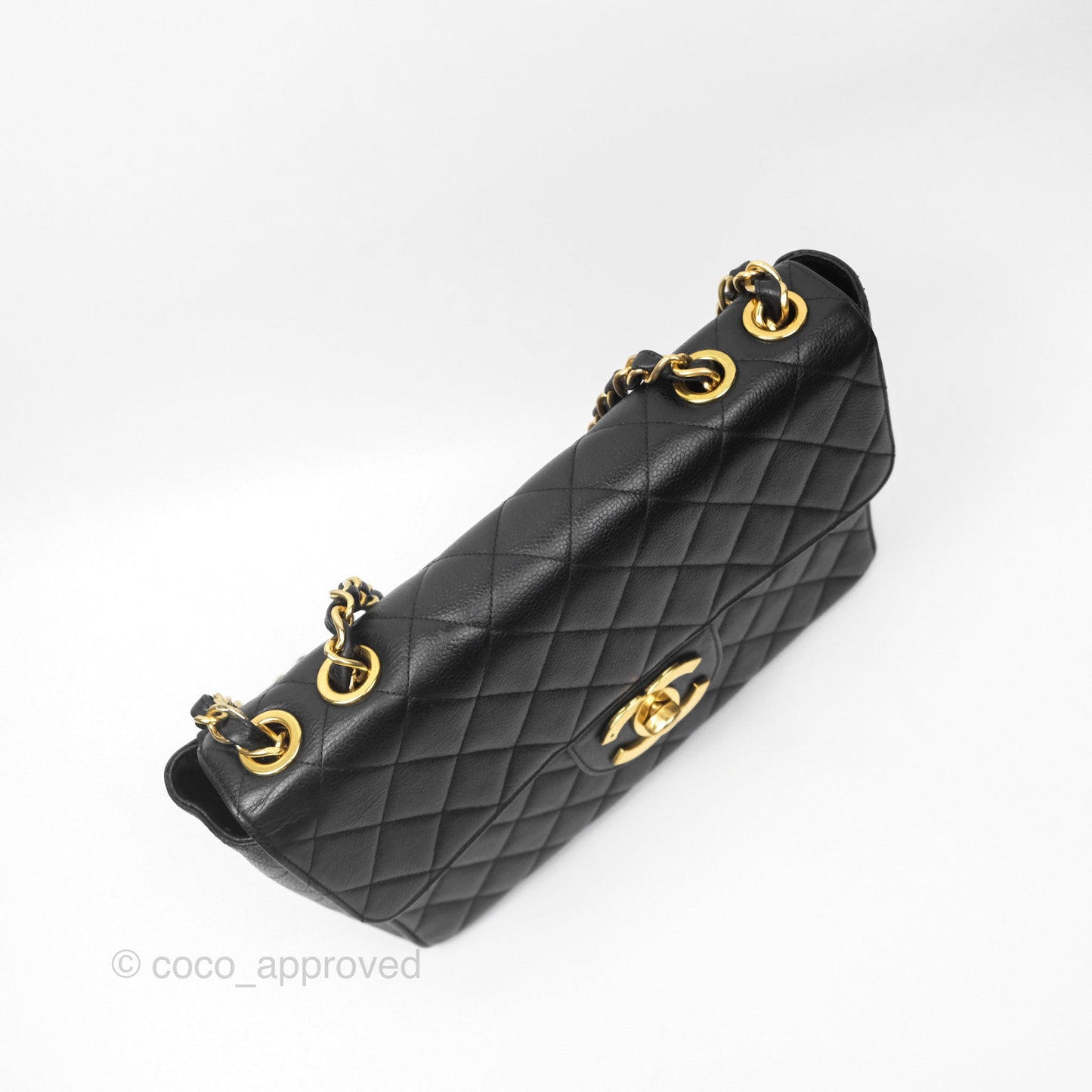 Chanel Vintage Jumbo Single Flap Black Caviar 24K Gold Hardware
