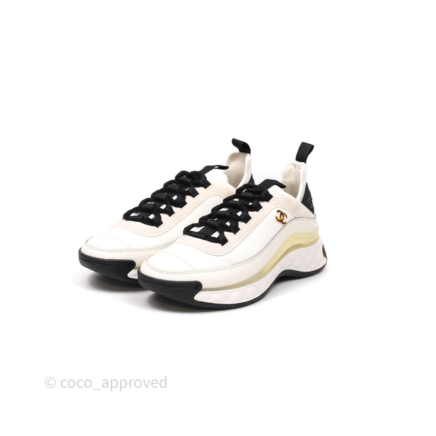 Chanel CC Sneakers Cream Black Size 37.5