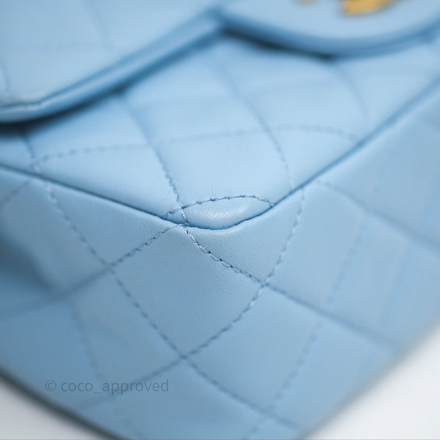 Chanel Mini Rectangular Pearl Crush Quilted Blue Lambskin Aged Gold Hardware