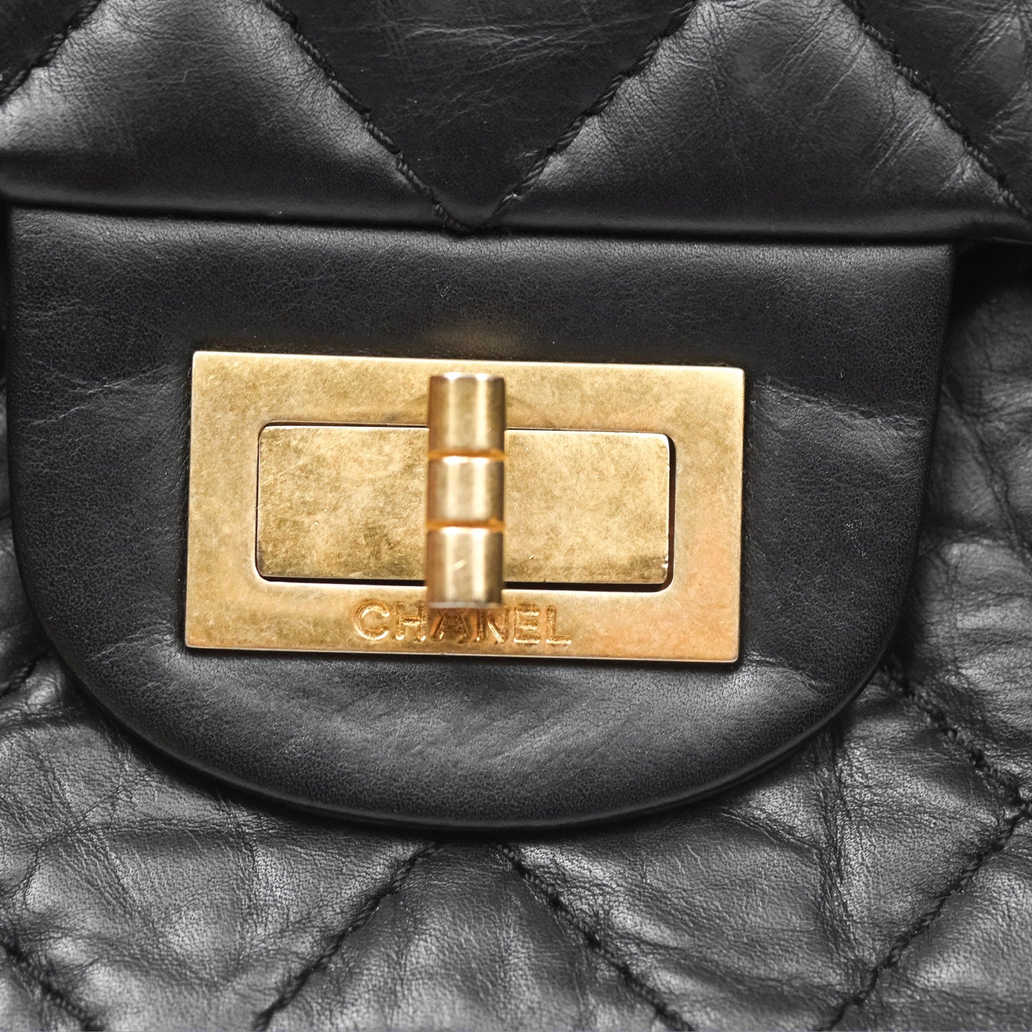 Chanel Reissue 227 Quilted Aged Calfskin Black Gold Hardware