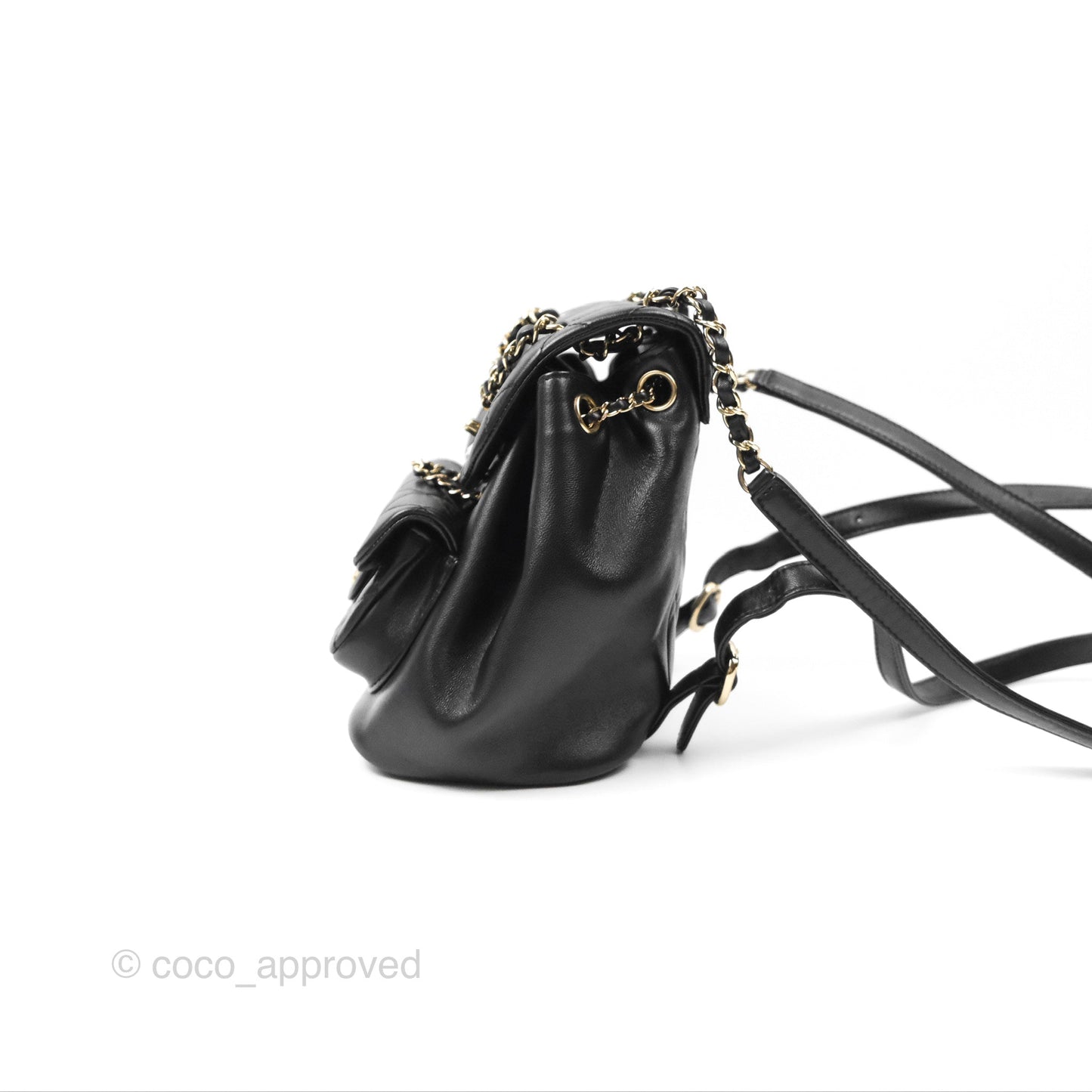 Chanel Quilted Small Duma Drawstring Backpack Black Lambskin Gold Hardware