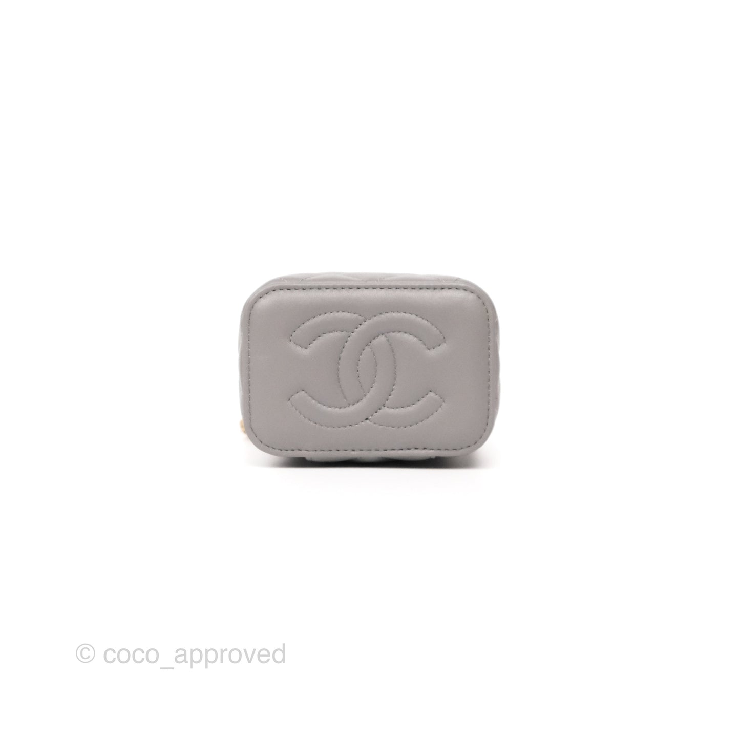 Chanel Mini Metal Top Handle Vanity With Chain Grey Lambskin Aged Gold Hardware