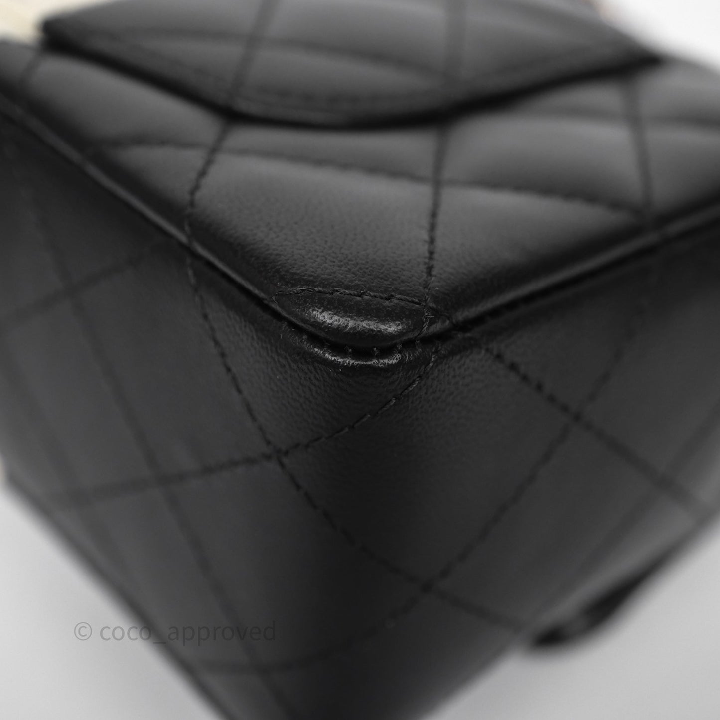 Chanel Mini Rectangular Flap Quilted Black White Lambskin Gold Hardware
