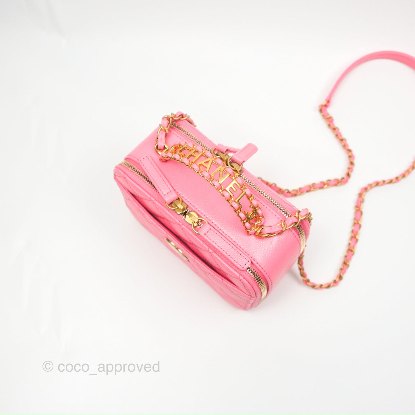 Chanel Caviar Quilted Pick Me Up Small Vanity Case Hot Pink
