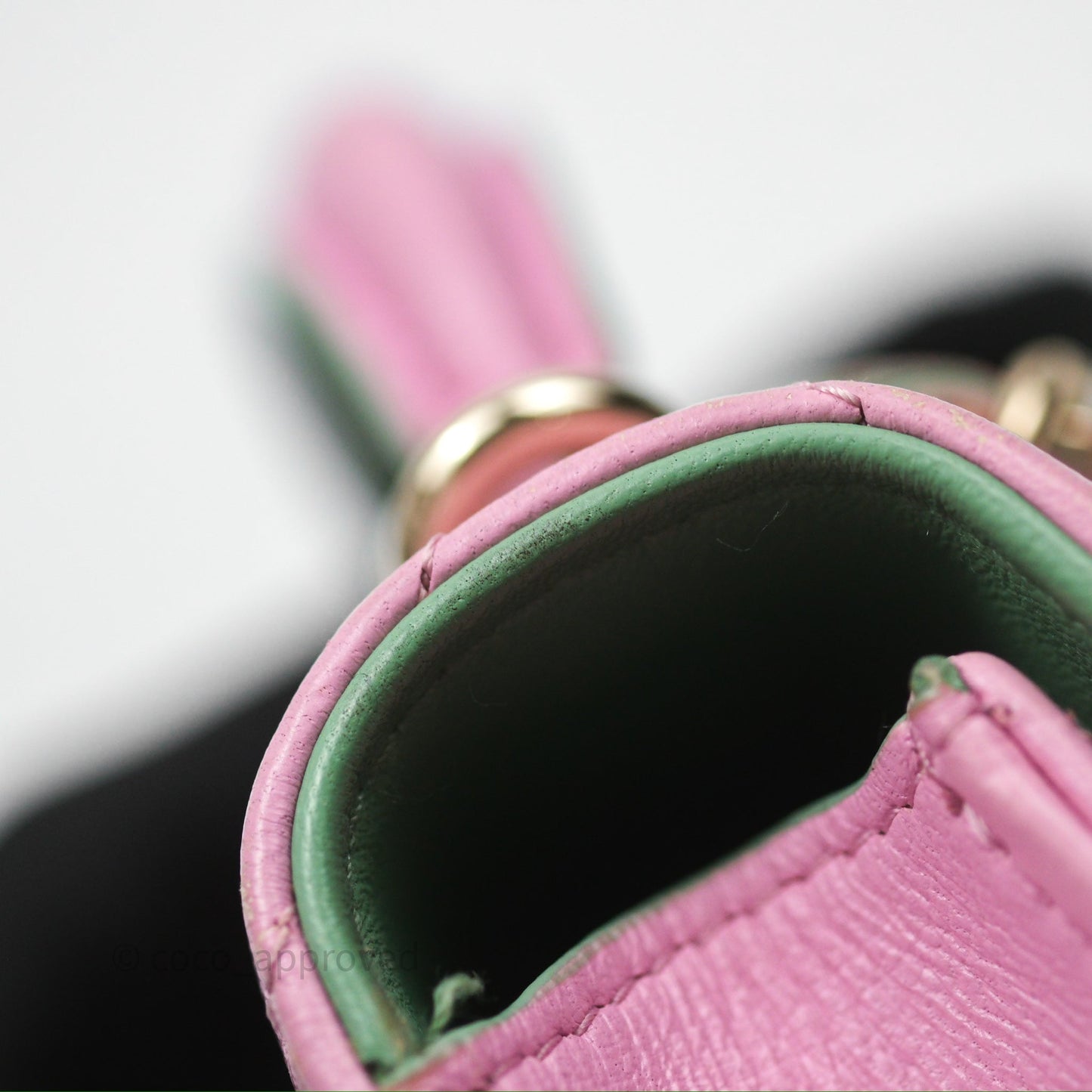Chanel Mini Handle Clutch With Chain Pink/ Mint Lambskin Gold Hardware 23P