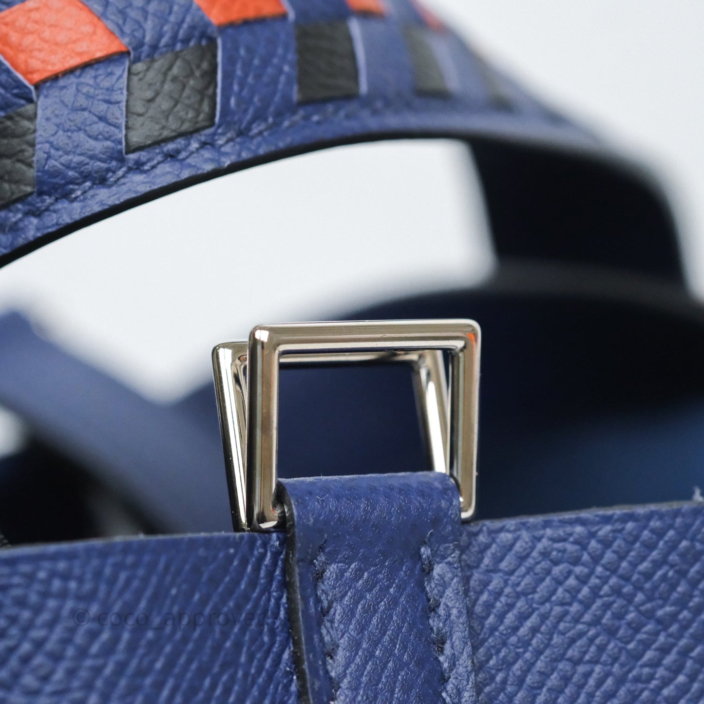 Hermès Tressage De Cuir Picotin Lock 18 Bleu Encre/Brique/Black Epsom