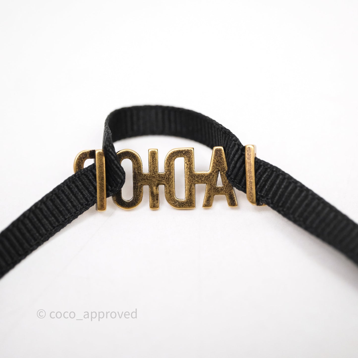 Christian Dior J'adior Ribbon Choker Necklace Black Aged Gold Tone