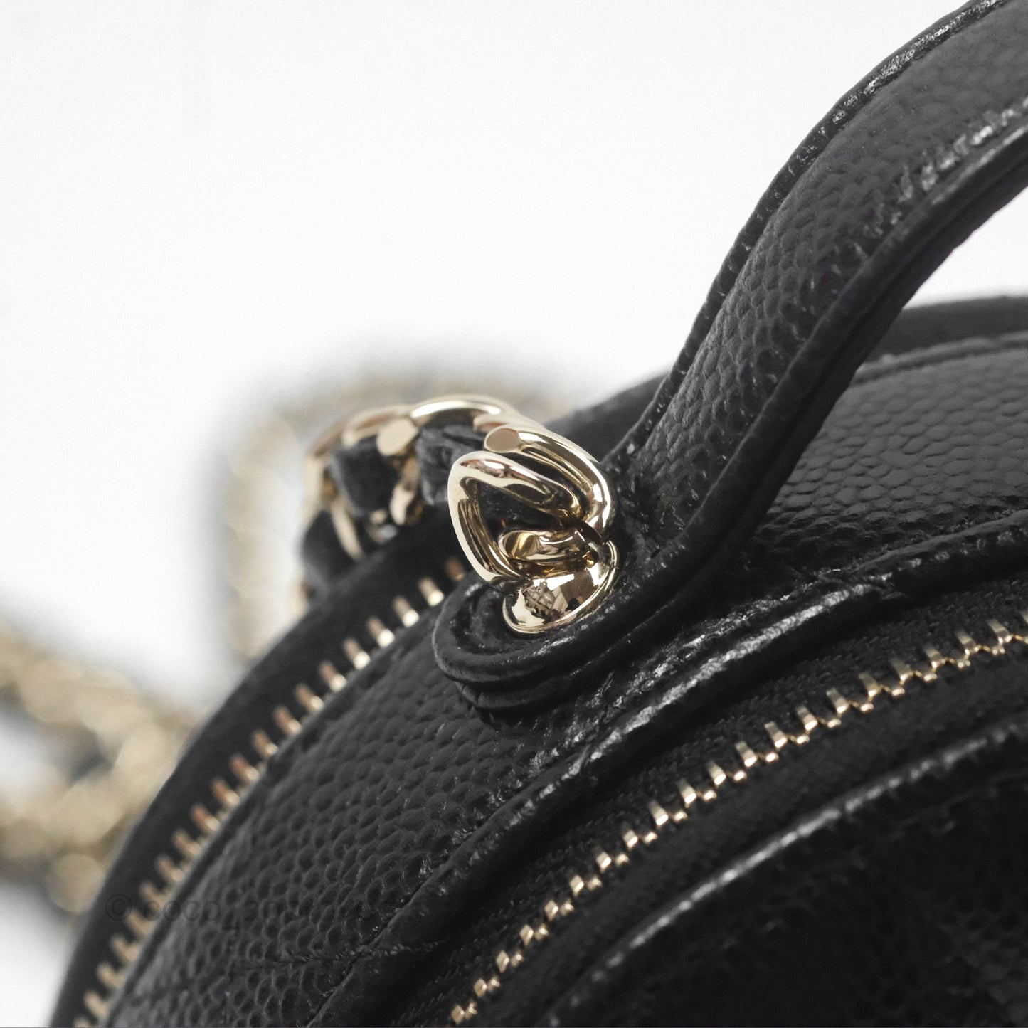 Chanel Mini Round Vanity Bag Handle With Care Black Caviar Gold Hardware
