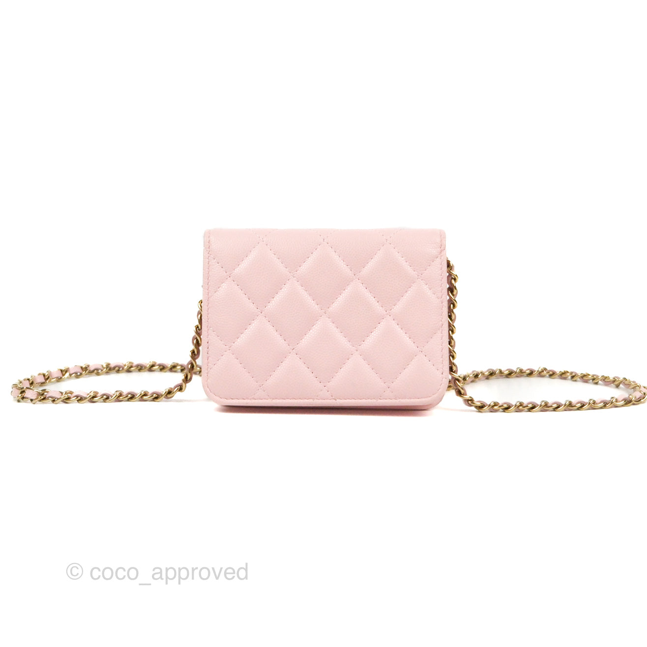 Chanel Mini Wallet With Chain Light Pink Caviar Gold Hardware