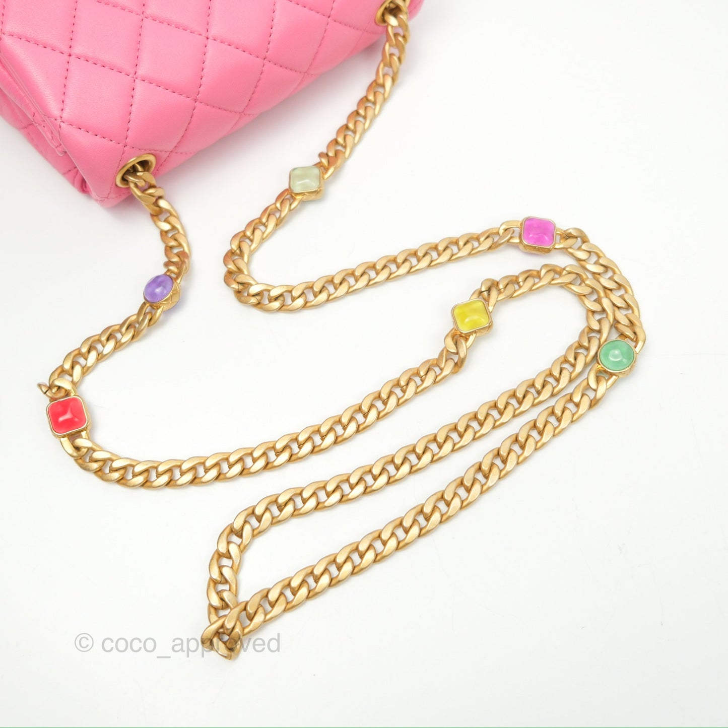 Chanel Mini Pearl Samba Square Flap Pink Lambskin Aged Gold Hardware 21P