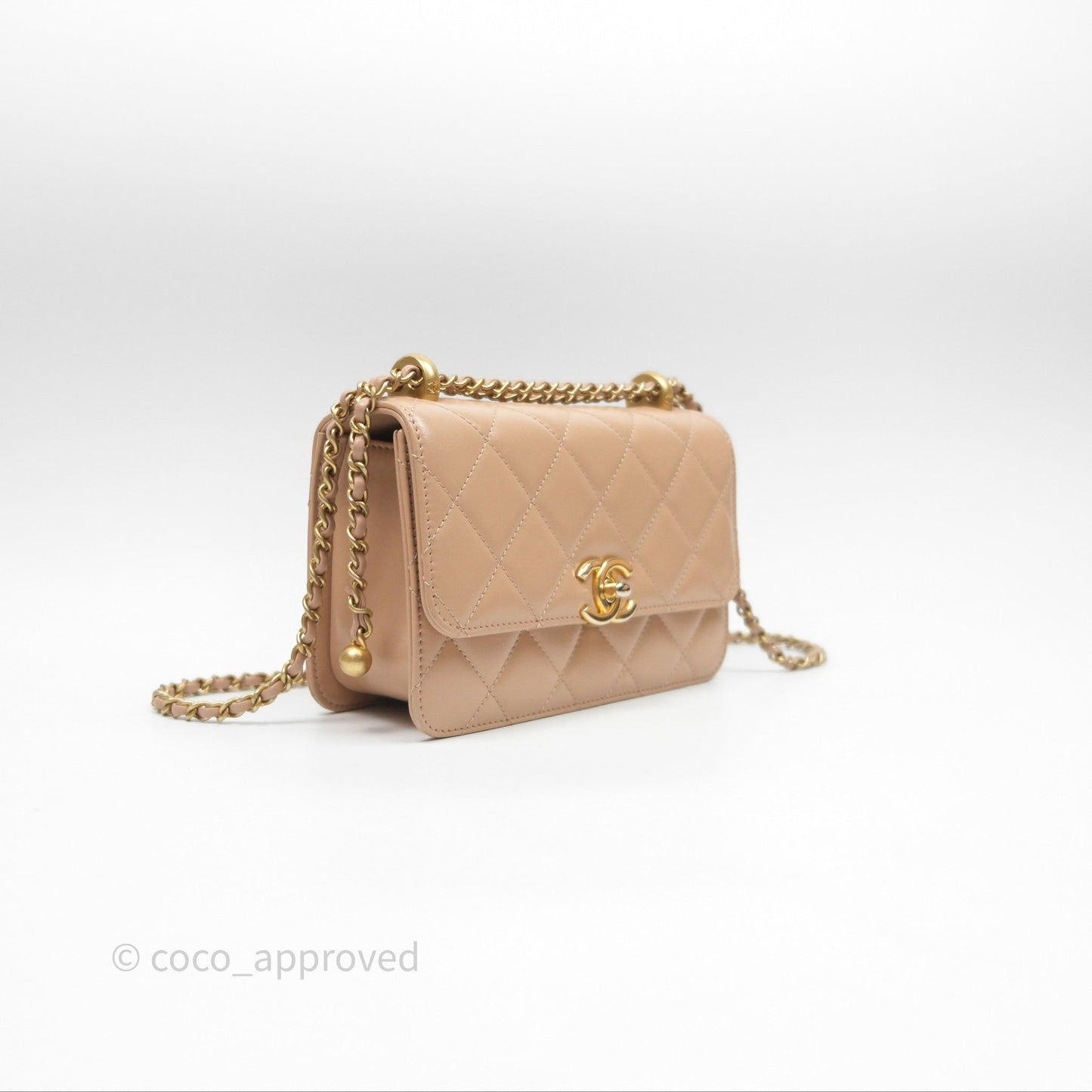 Chanel Quilted Mini Perfect Fit Adjustable Beige Calfskin Gold Hardware