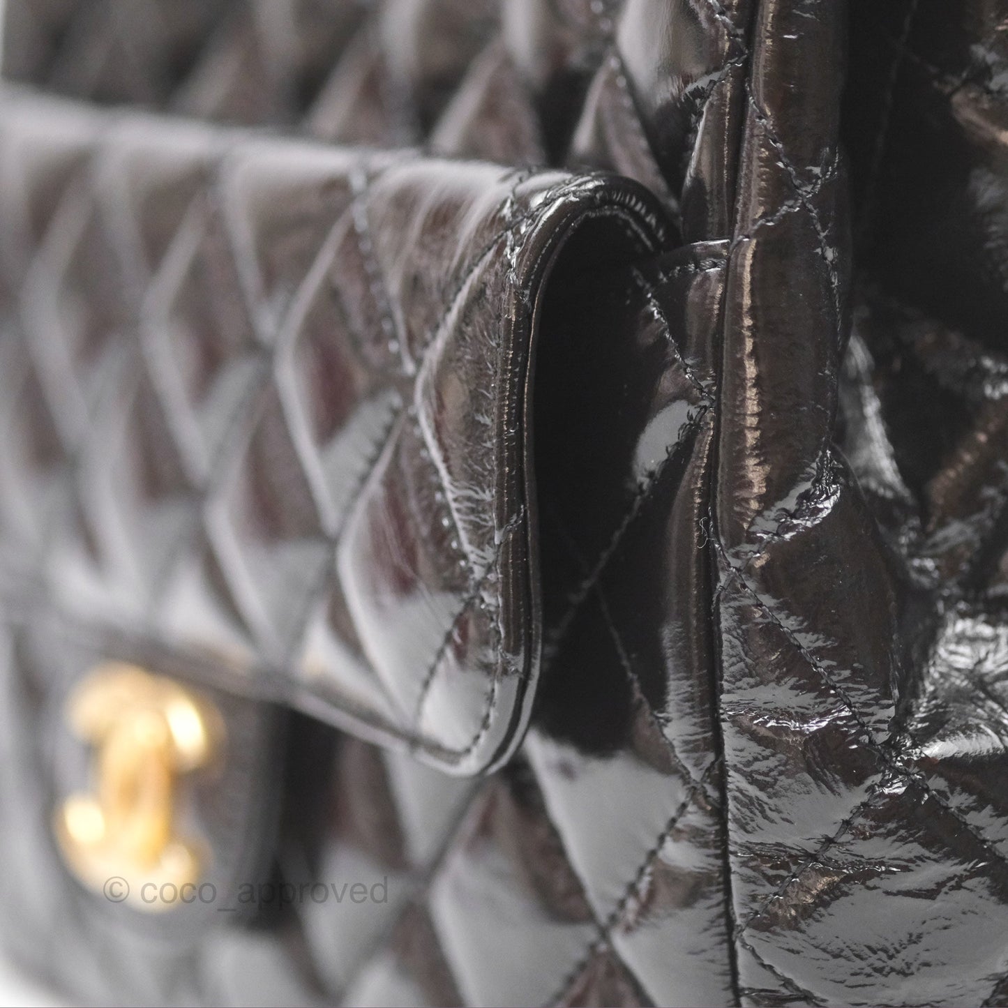 Chanel Medium Quilted Wavy CC Hobo Black Patent Aged Gold Hardware
