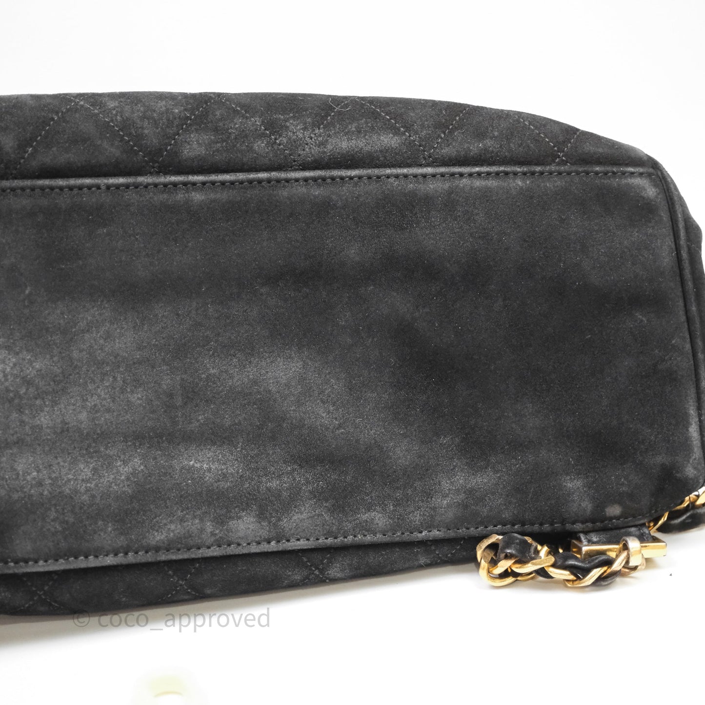 Chanel Vintage Quilted Suede CC Backpack Black Gold Hardware