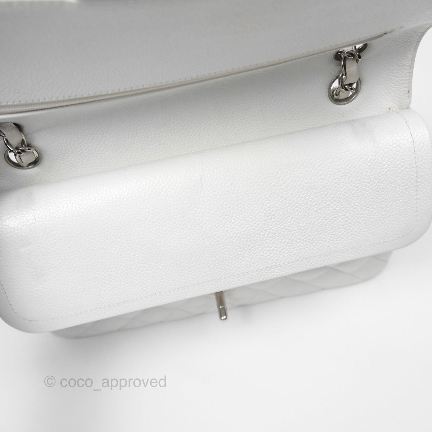 Chanel Classic M/L Medium Flap Quilted White Caviar Silver Hardware
