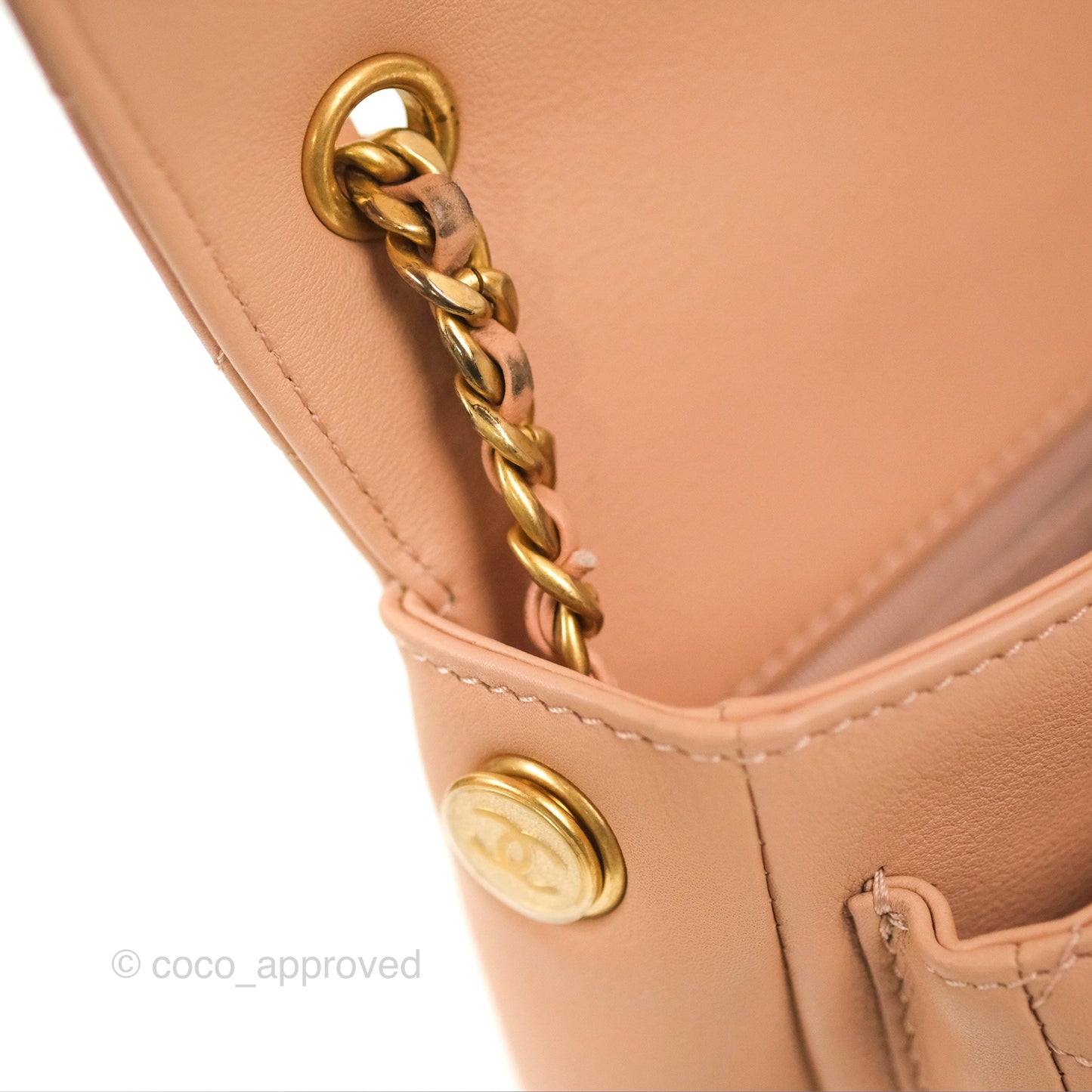 Chanel Messenger Bag Beige Pink Calfskin Aged Gold Hardware