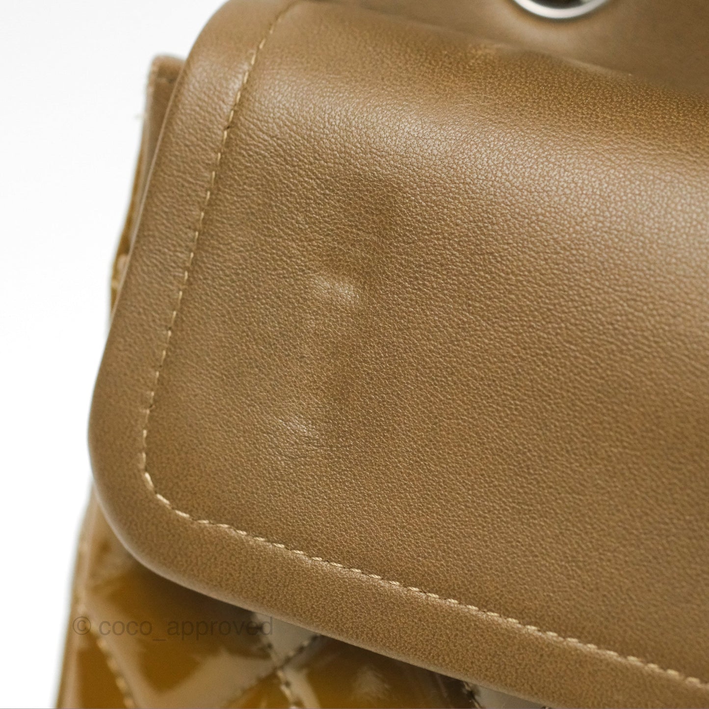 Chanel Classic M/L Medium Flap Quilted Brown Patent Silver Hardware
