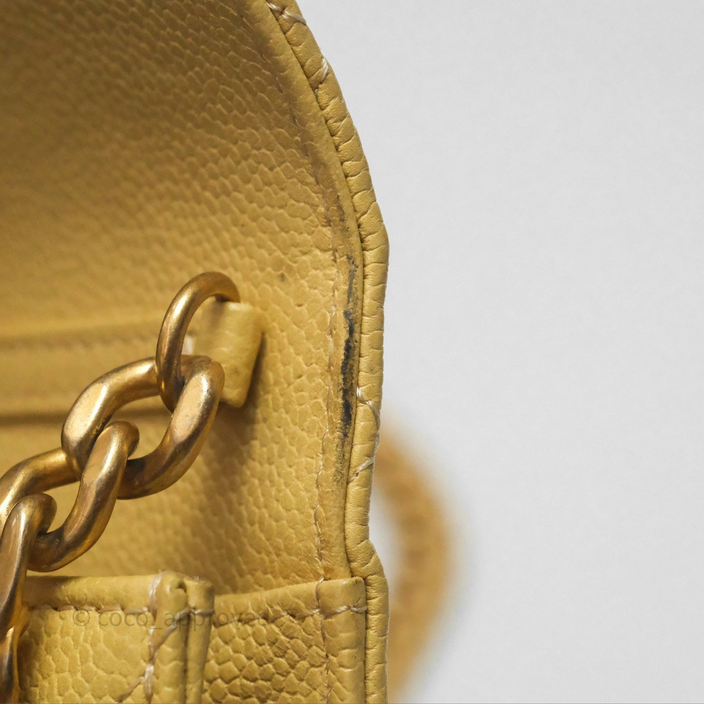 Chanel Mini Clutch With Chain Yellow Caviar Aged Gold Hardware