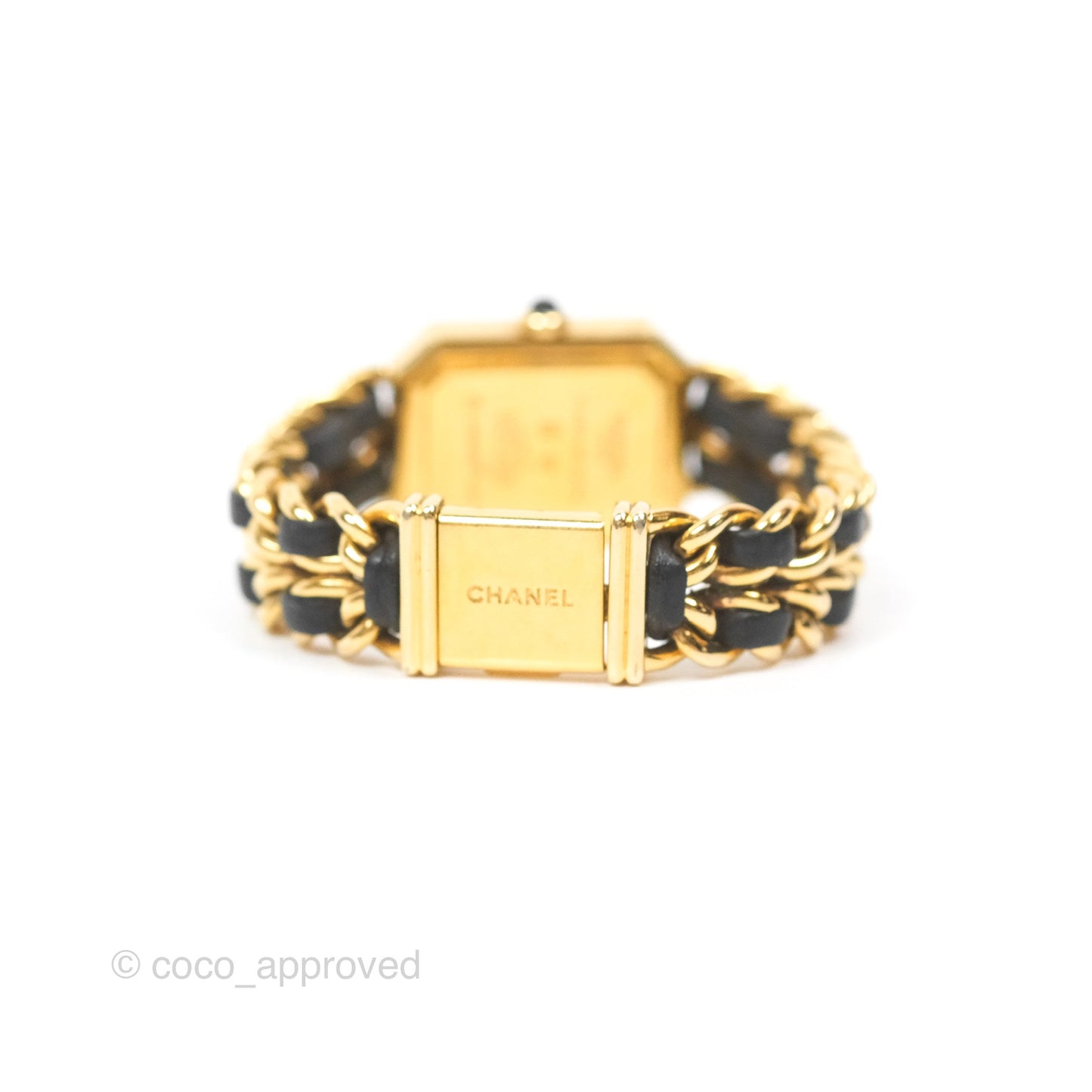 Chanel Vintage Première Watch Black Leather Gold Plated S Size