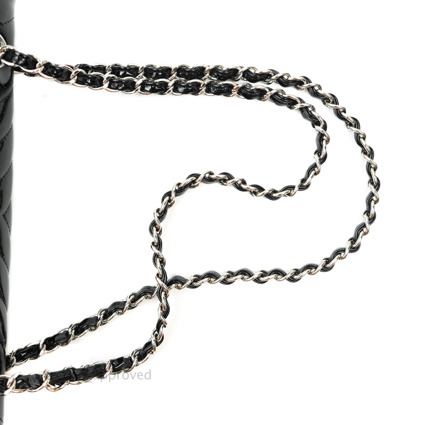 Chanel Classic Chevron M/L Medium Double Flap Black Patent Silver Hardware