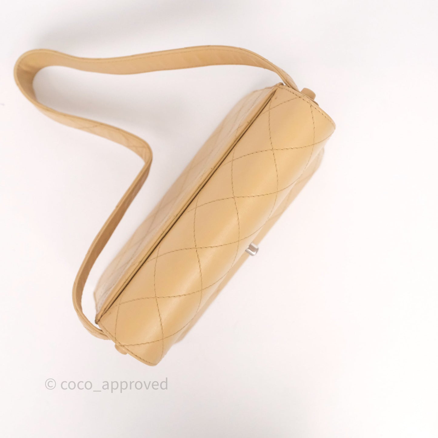 Chanel Vintage Quilted Kelly Shoulder Bag Beige Silver Hardware