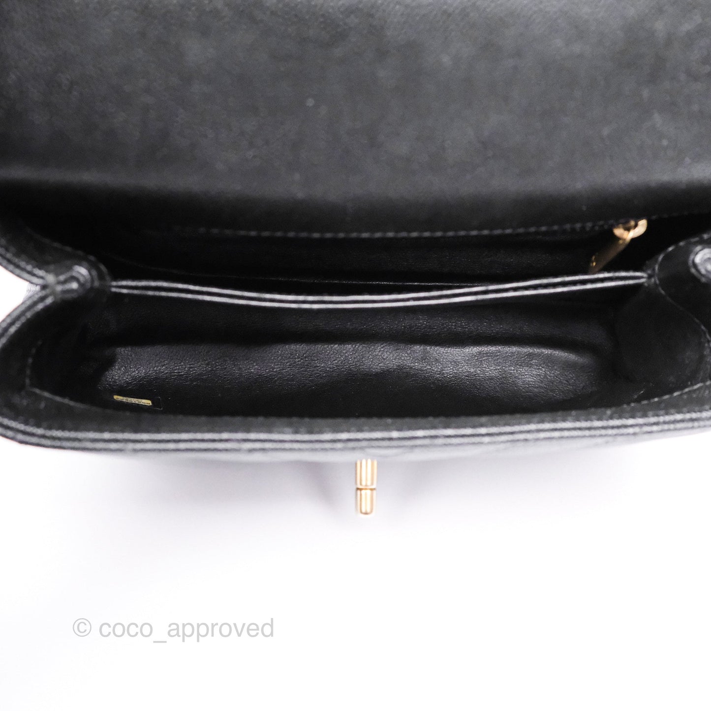 Chanel Small Coco Handle Chevron Black Caviar Aged Gold Hardware Lizard Handle