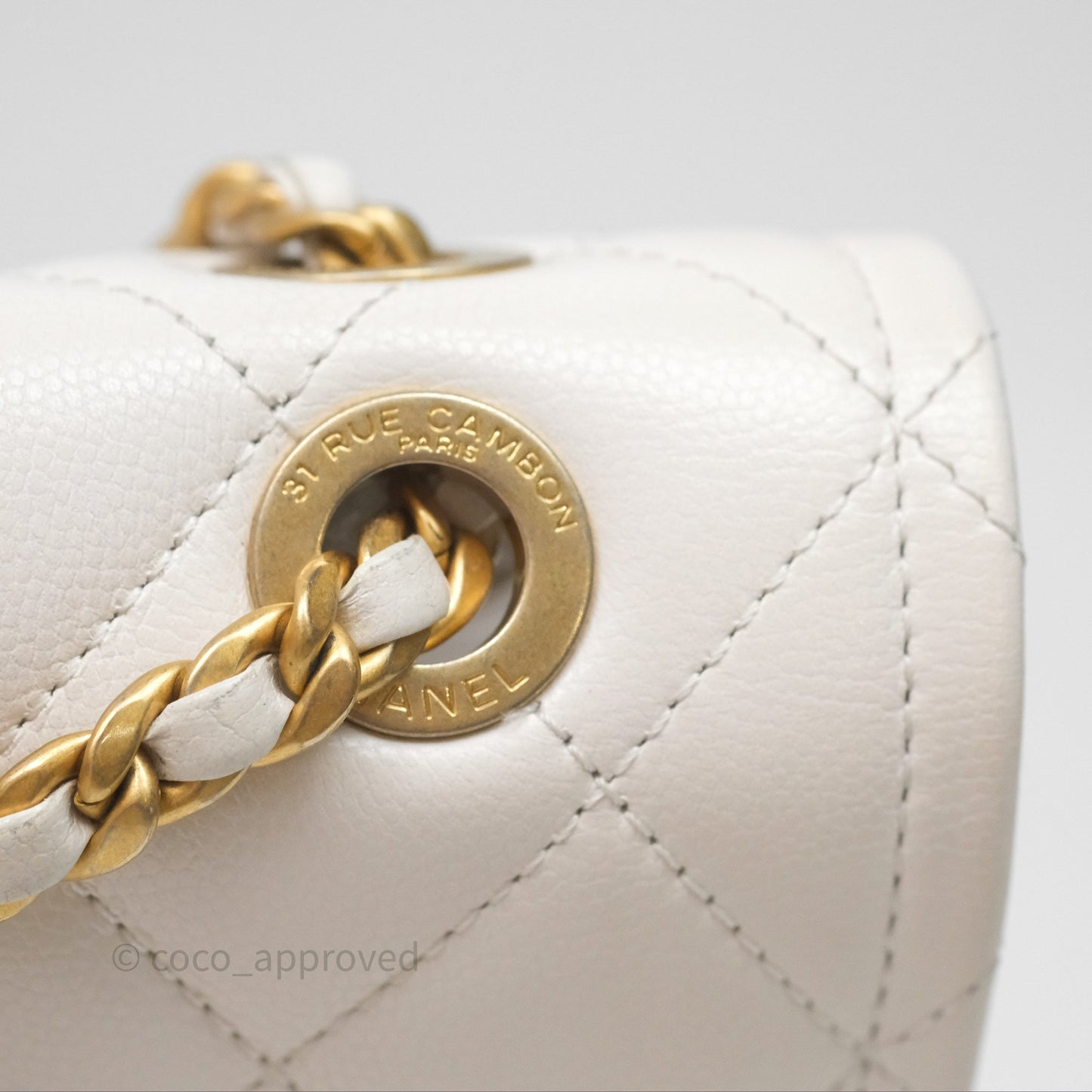 Chanel Large Quilted Sweet Classic Flap White Caviar Aged Gold Hardware