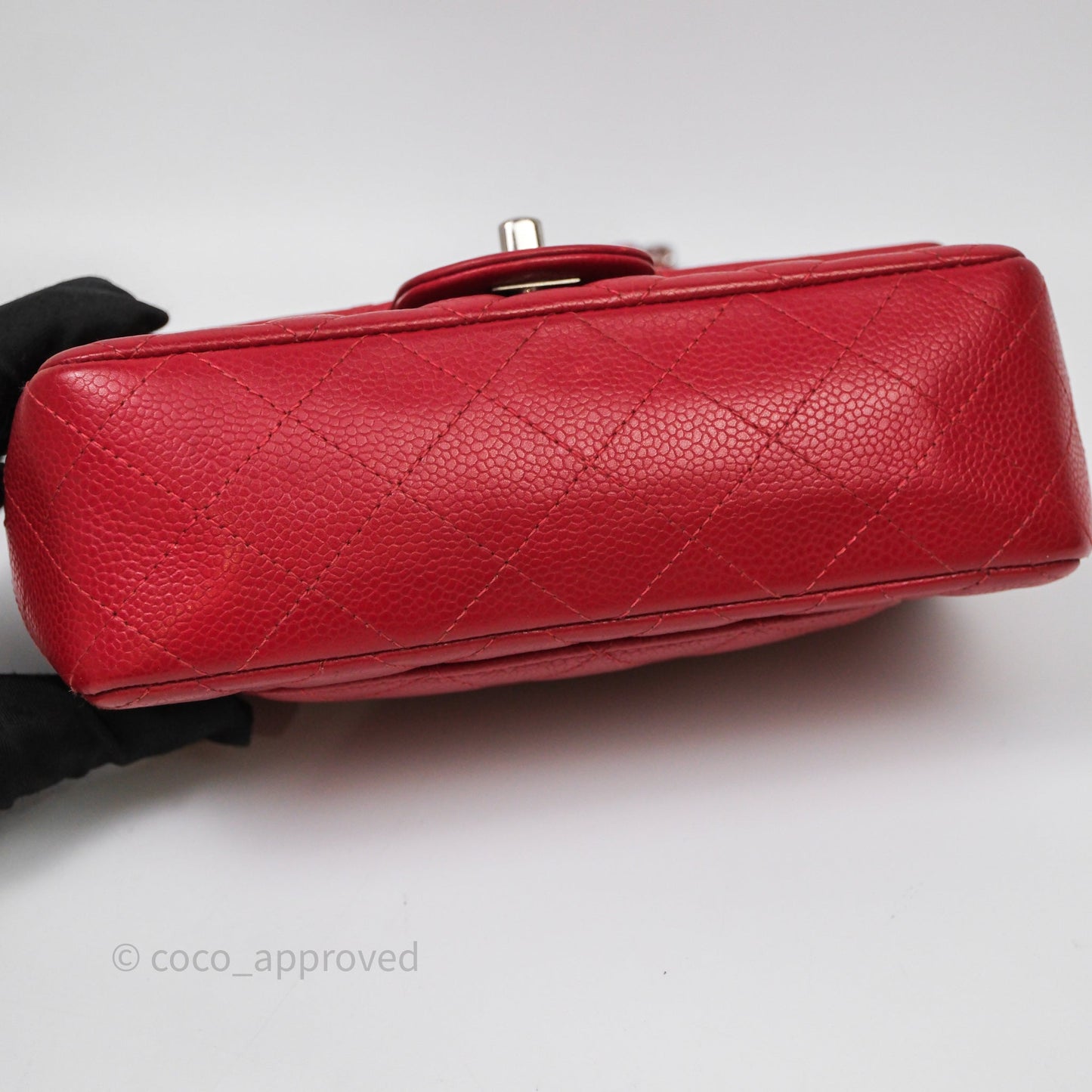 Chanel Quilted Mini Rectangular Flap Red Caviar Silver Hardware