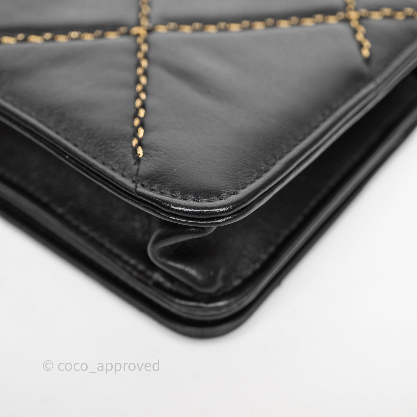 Chanel Quilted Wallet on Chain WOC Stitching Black Calfskin Gold Hardware