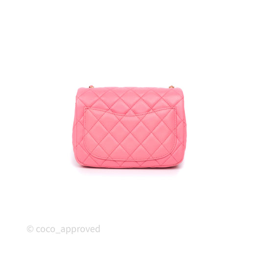 Chanel Pearl Crush Mini Square Quilted Pink Lambskin Aged Gold Hardware