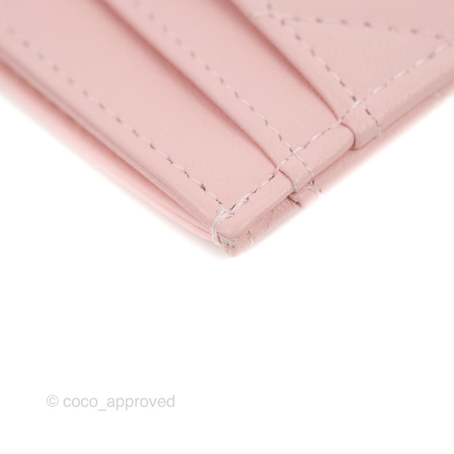 Chanel Chevron Classic Flat Card Holder Pink Lambskin Silver Hardware