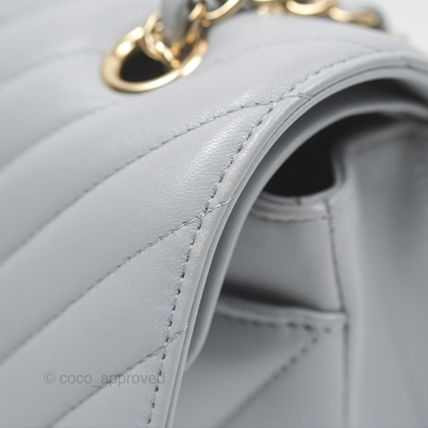 Chanel Small Classic Chevron Flap Grey Lambskin Gold Hardware