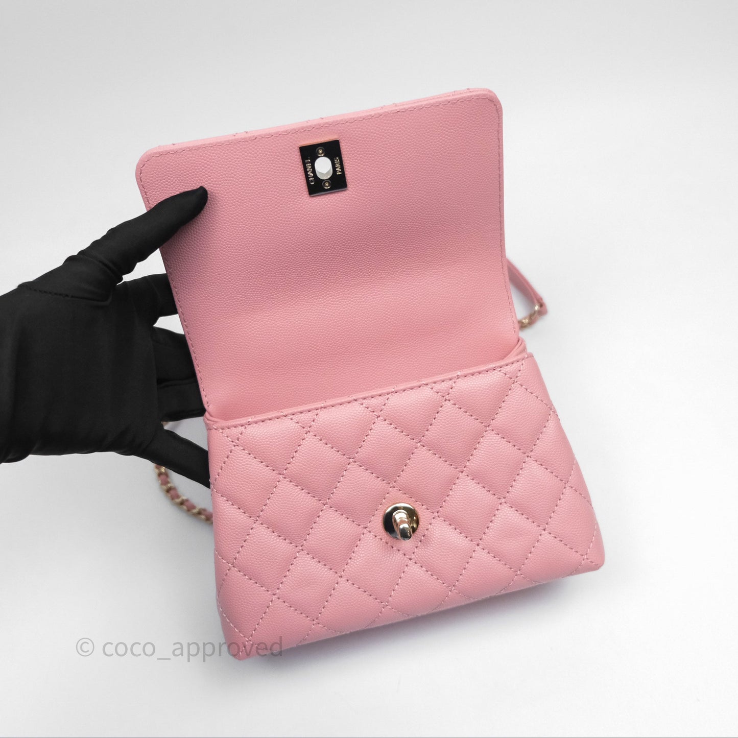 Chanel Mini Coco Handle Quilted Pink Caviar Gold Hardware