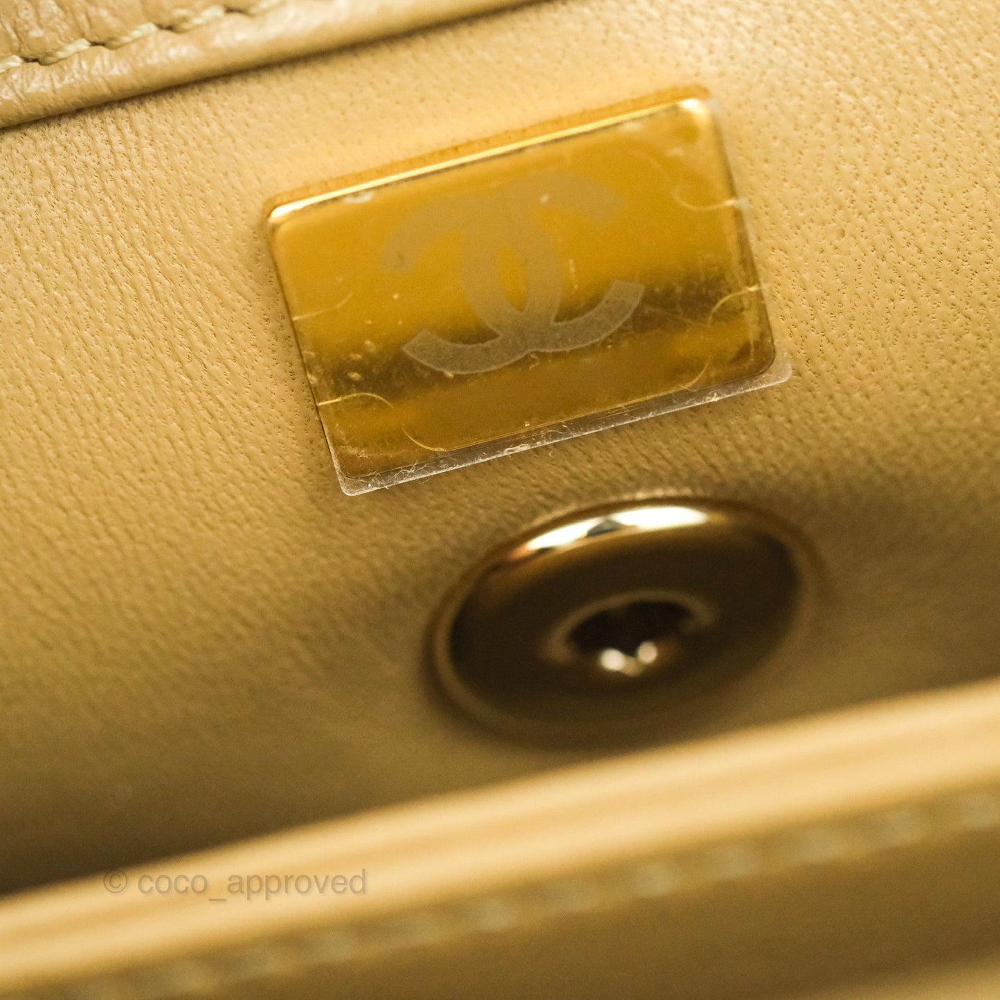 Chanel Small Coco Handle Quilted Dark Beige Caviar Gold Hardware Lizard Embossed Handle 21A