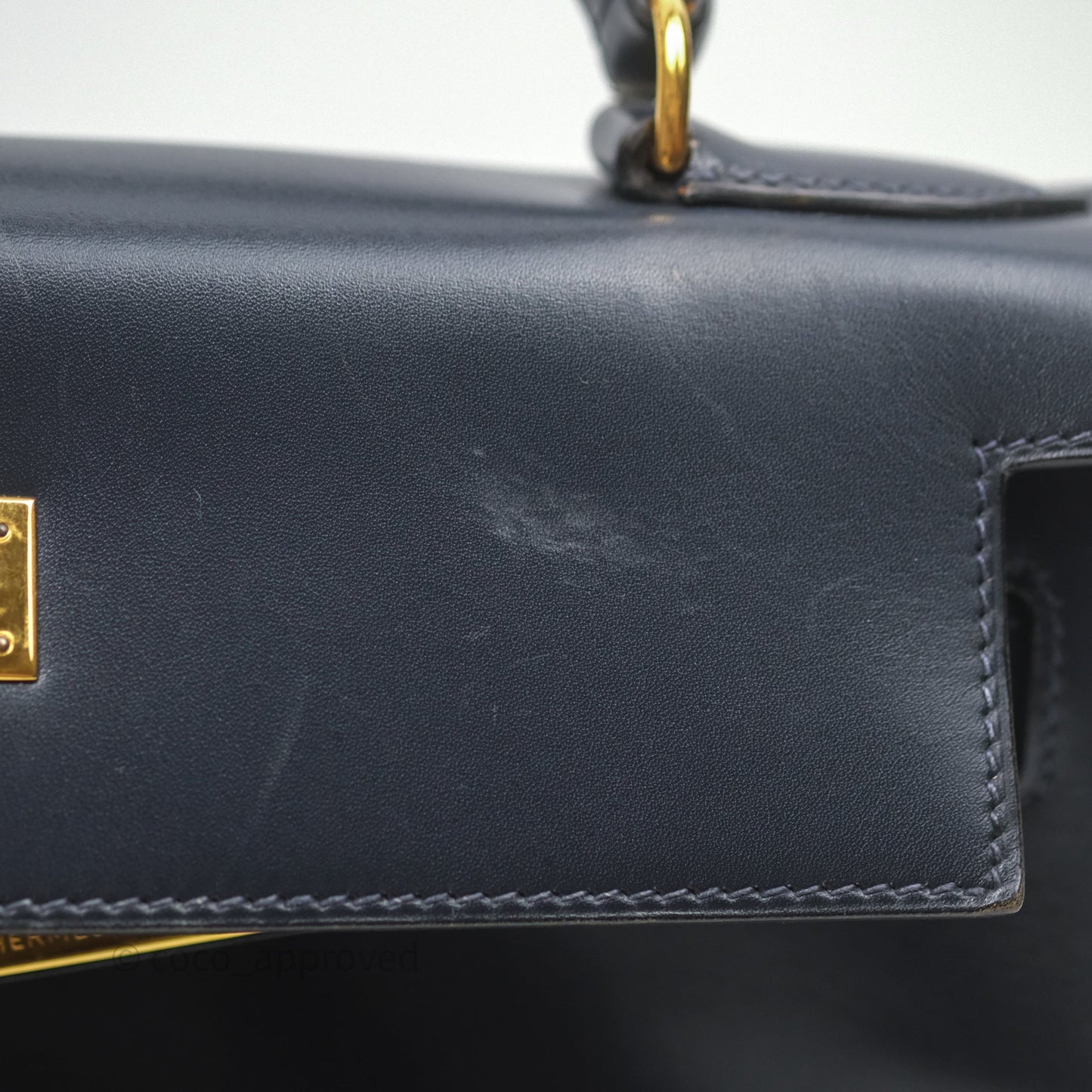 Hermès Vintage Kelly 28 Retourn Navy Box Leather Gold Hardware