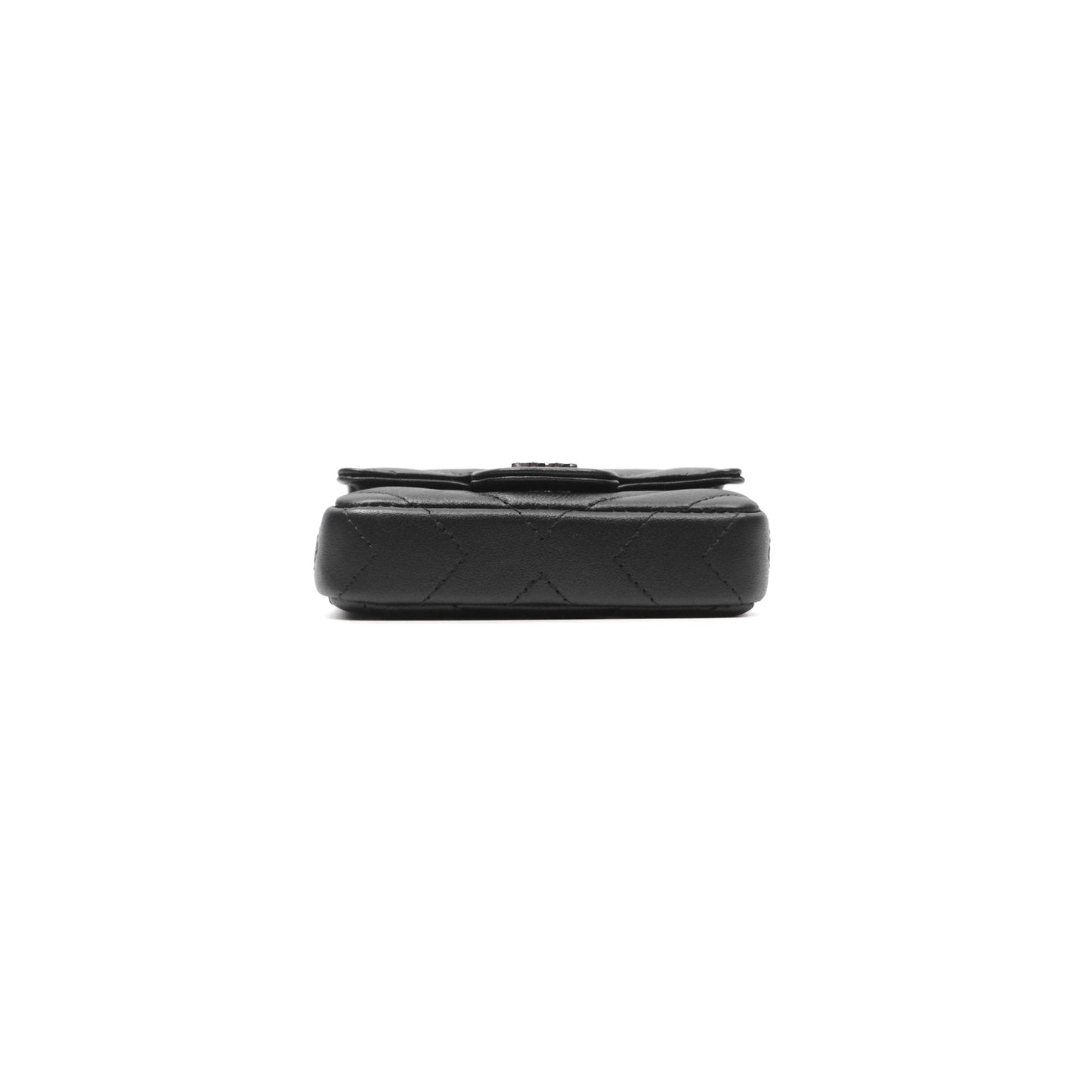 Chanel Mini Card Holder Chain Belt Bag Chevron Black Calfskin Silver Hardware