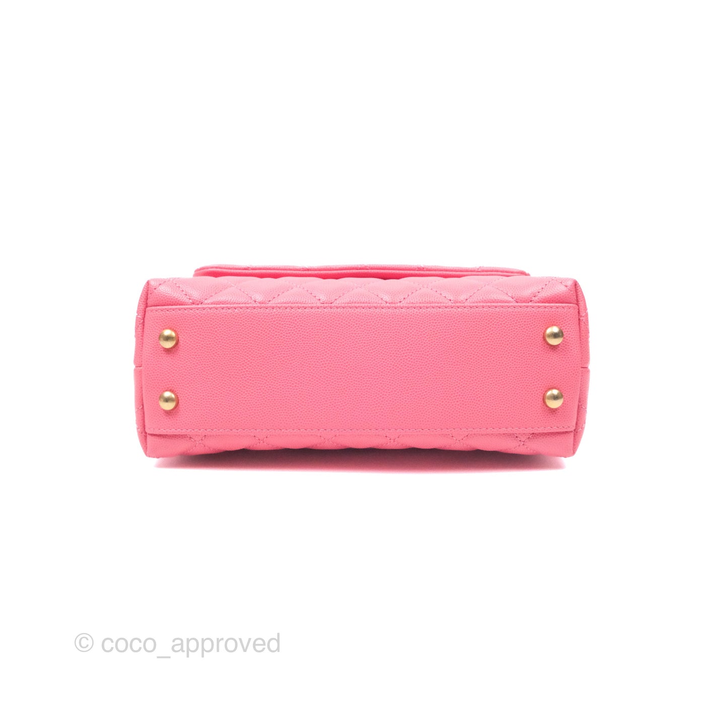 Chanel Small Coco Handle Quilted Pink Caviar Aged Gold Hardware Lizard Handle
