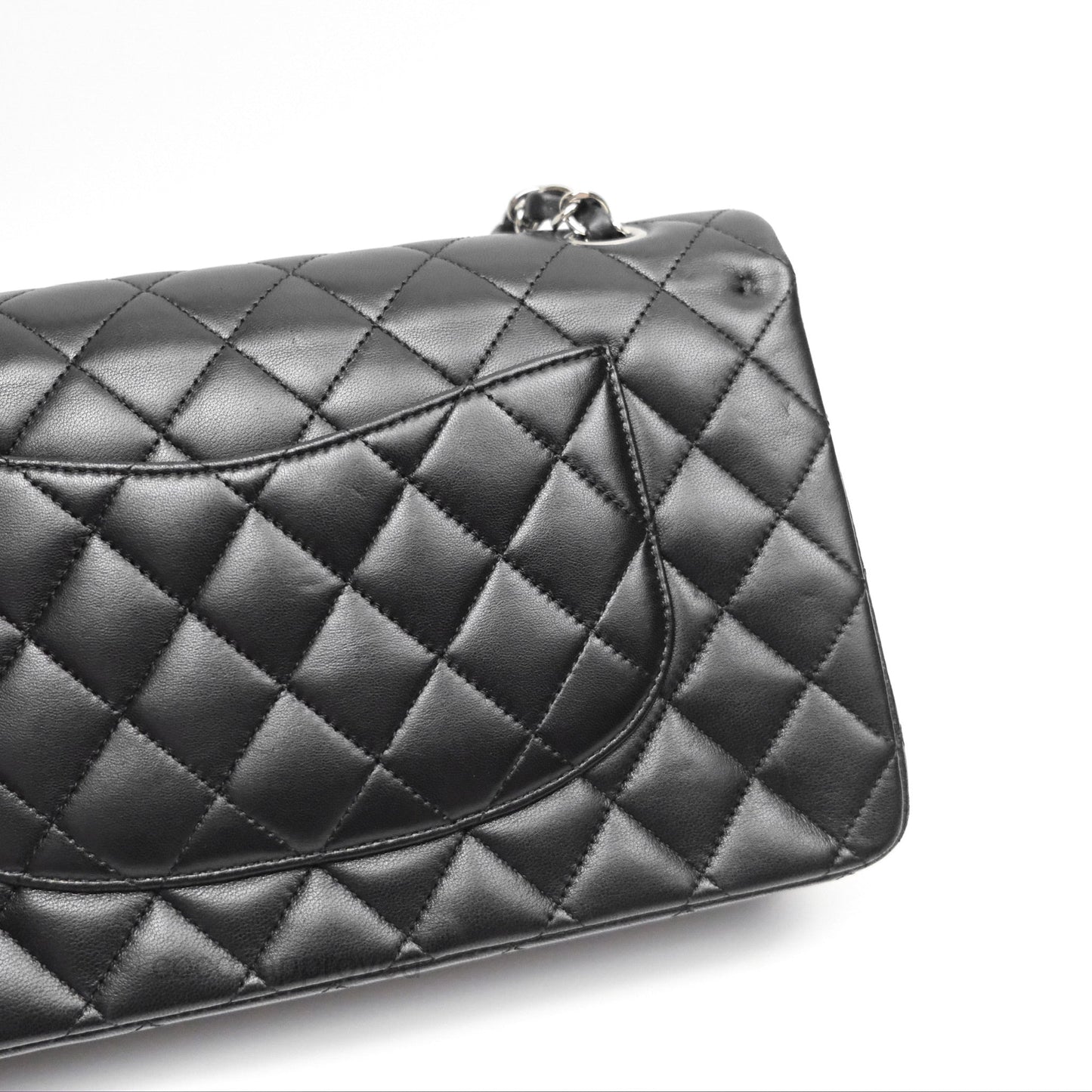 Chanel Classic M/L Medium Flap Quilted Black Lambskin Silver Hardware