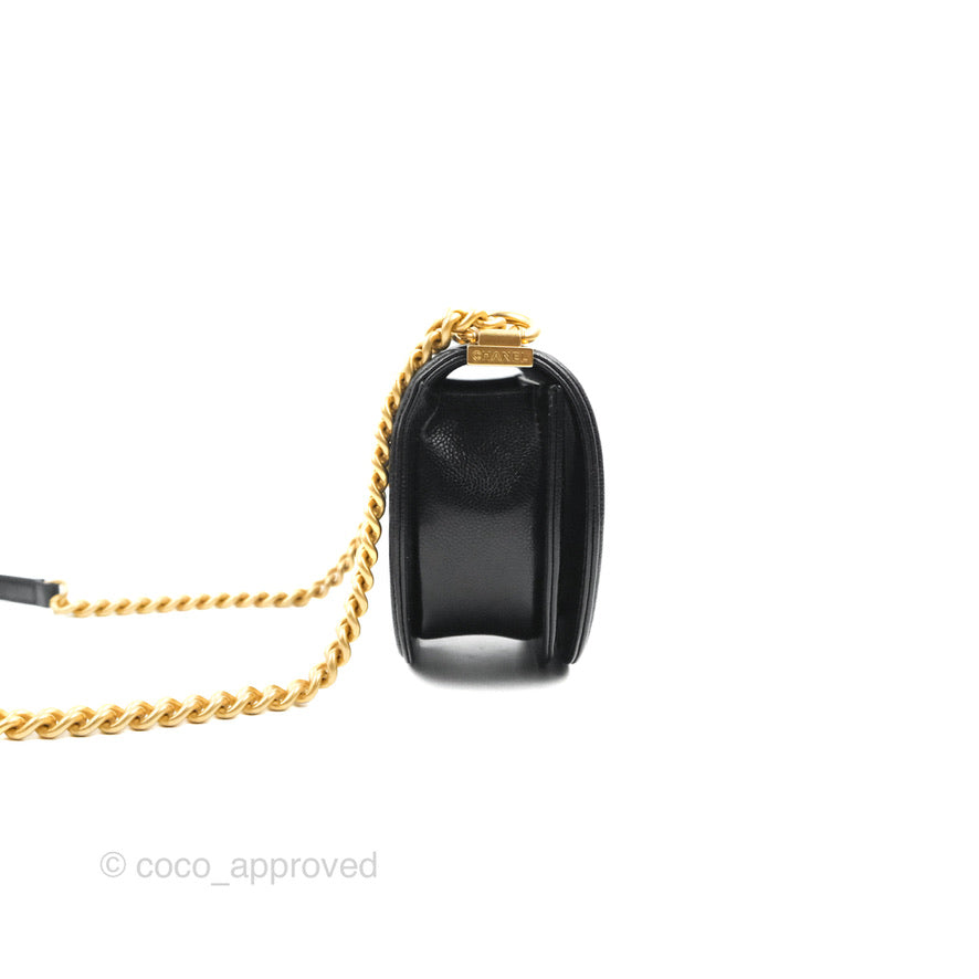 Chanel Boy Messenger Bag Black Caviar Aged Gold Hardware