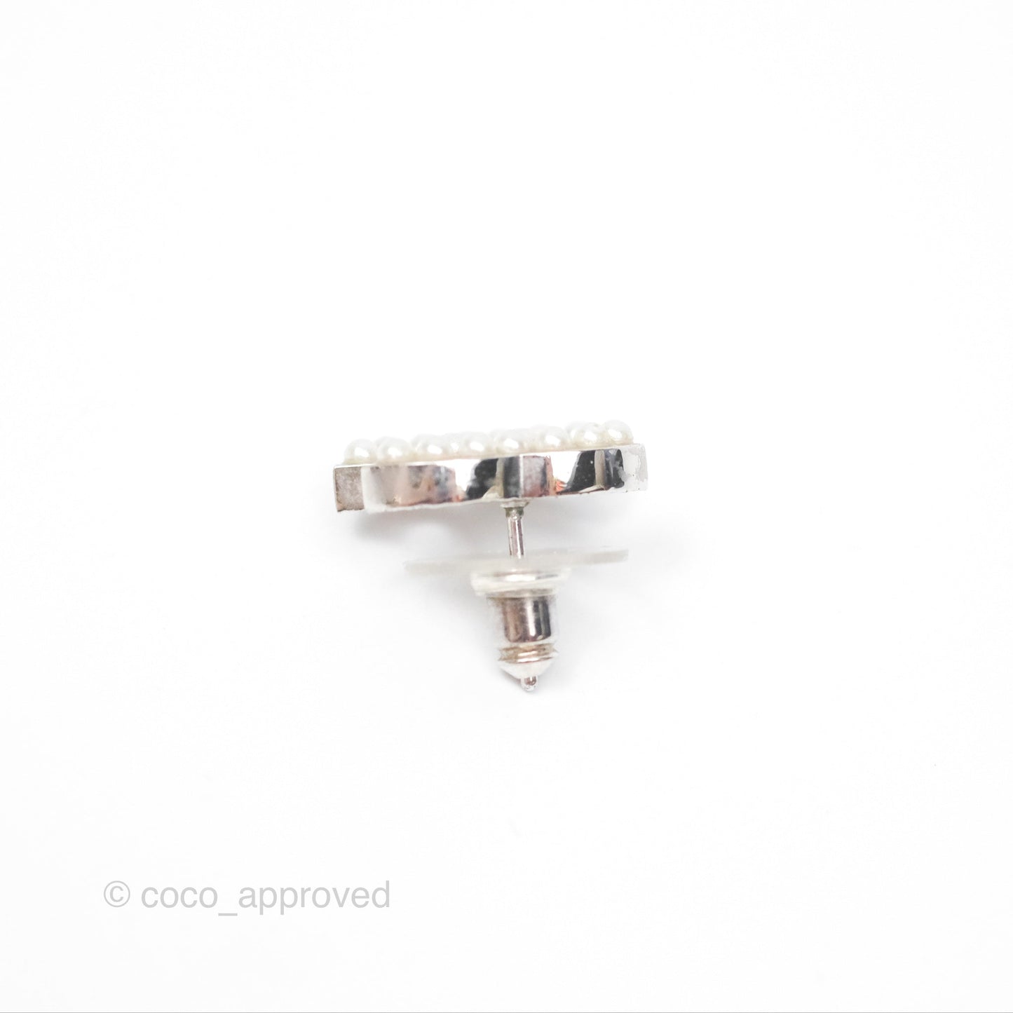 Chanel Pearl CC Earrings Silver Tone 07V