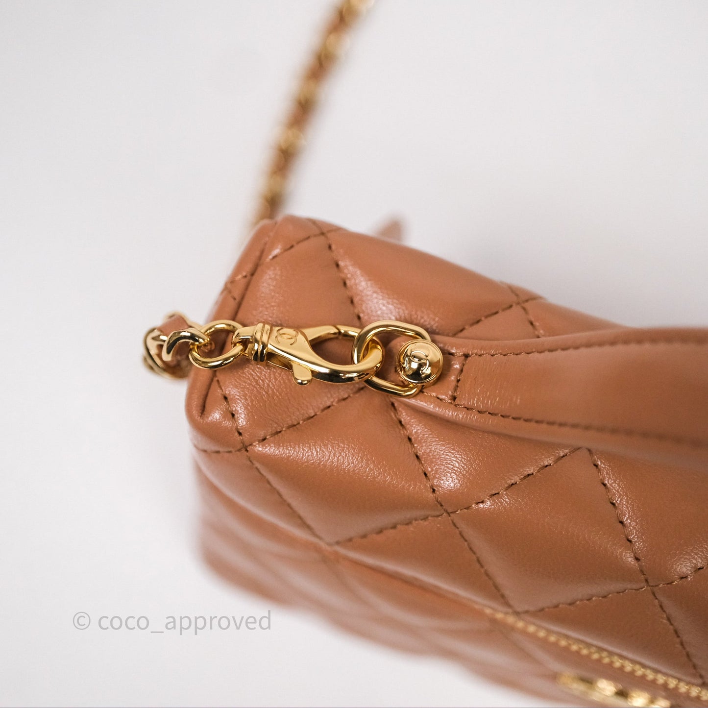 Chanel Top Handle Long Vanity with Chain Caramel Beige Lambskin Gold Hardware 25B