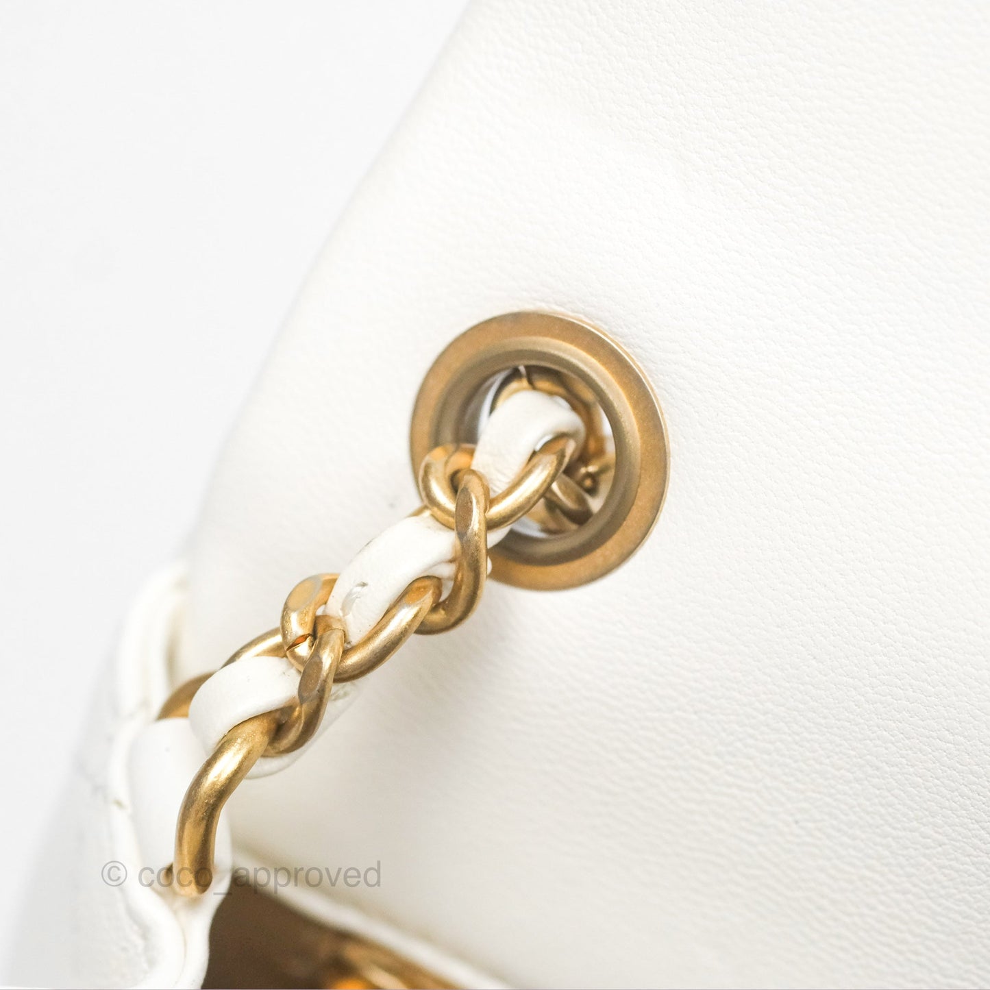 Chanel Mini Rectangular Pearl Crush Quilted White Lambskin Aged Gold Hardware