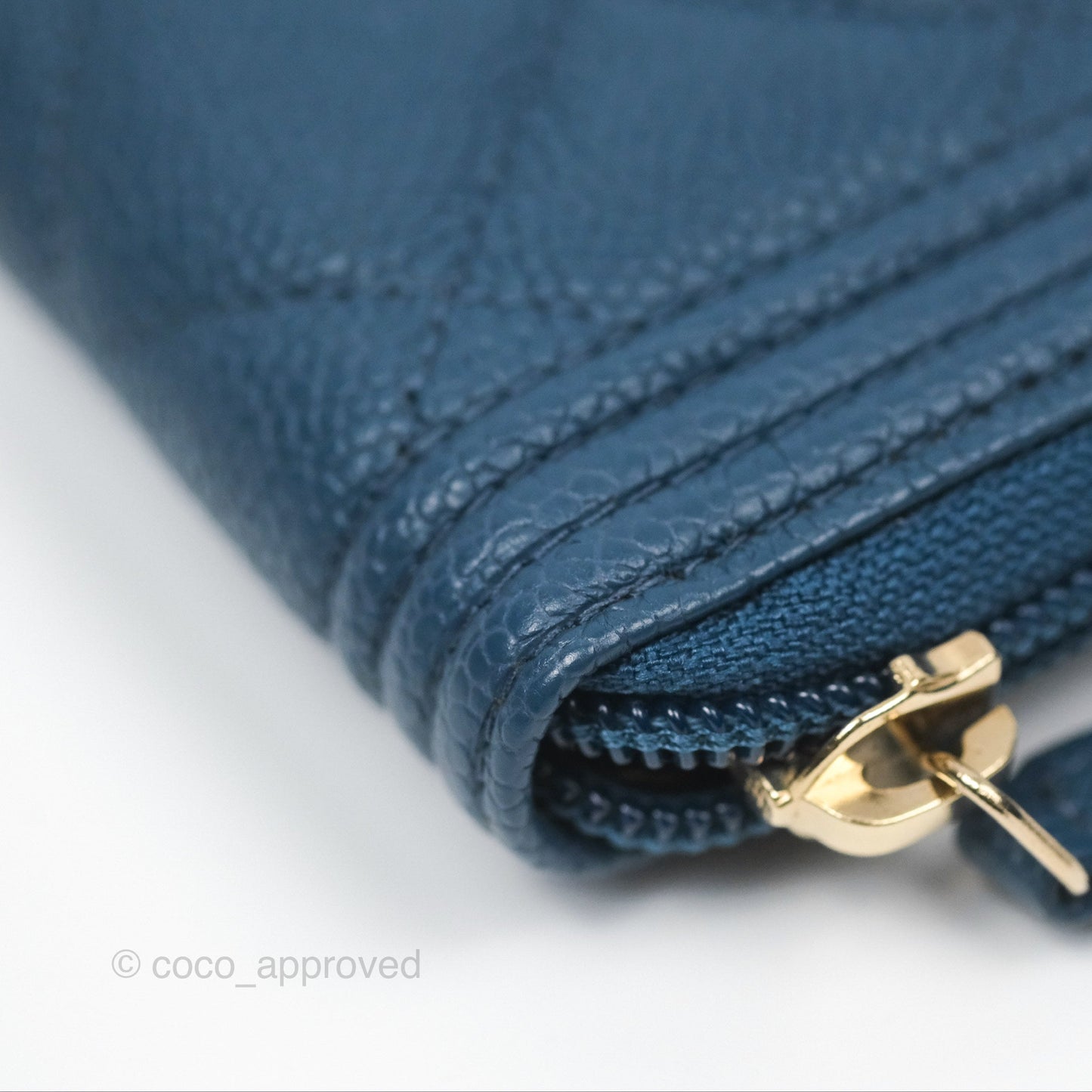 Chanel Quilted Boy Zip Card Holder Blue Caviar Aged Gold Hardware
