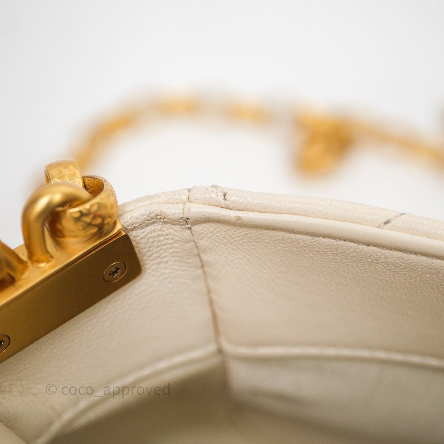 Chanel Flap with Coin Charm Ivory White Lambskin Aged Gold Hardware