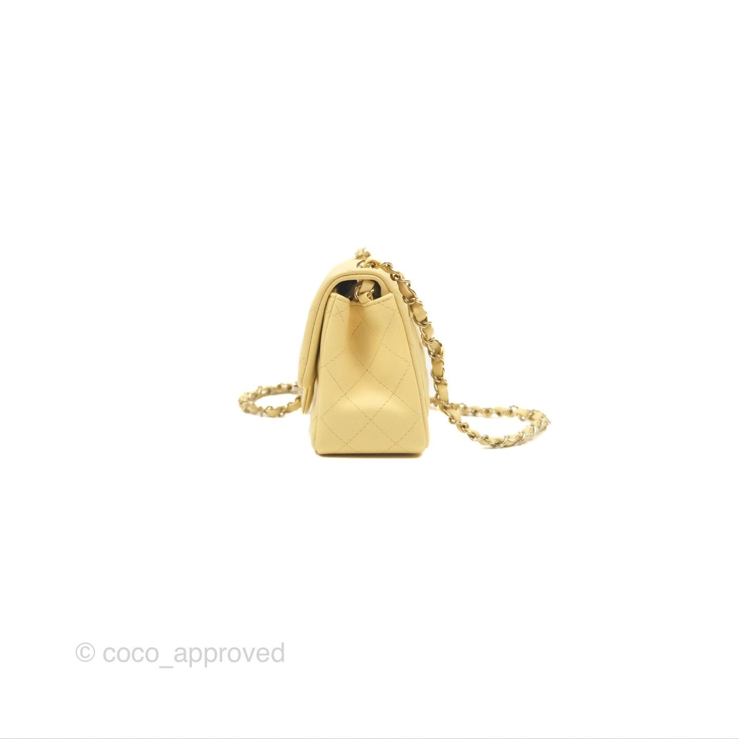 Chanel Mini Square Quilted Yellow Lambskin Gold Hardware