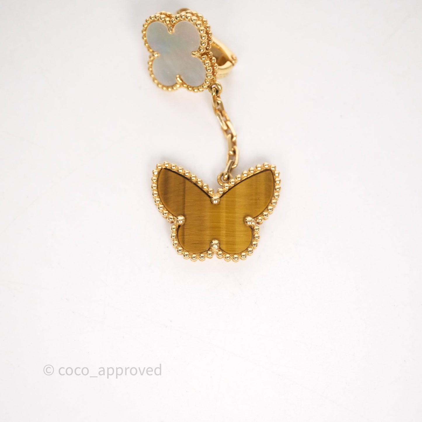 Van Cleef & Arpels Lucky Alhambra 2-Motif Earrings White Mother-of-pearl Yellow Gold