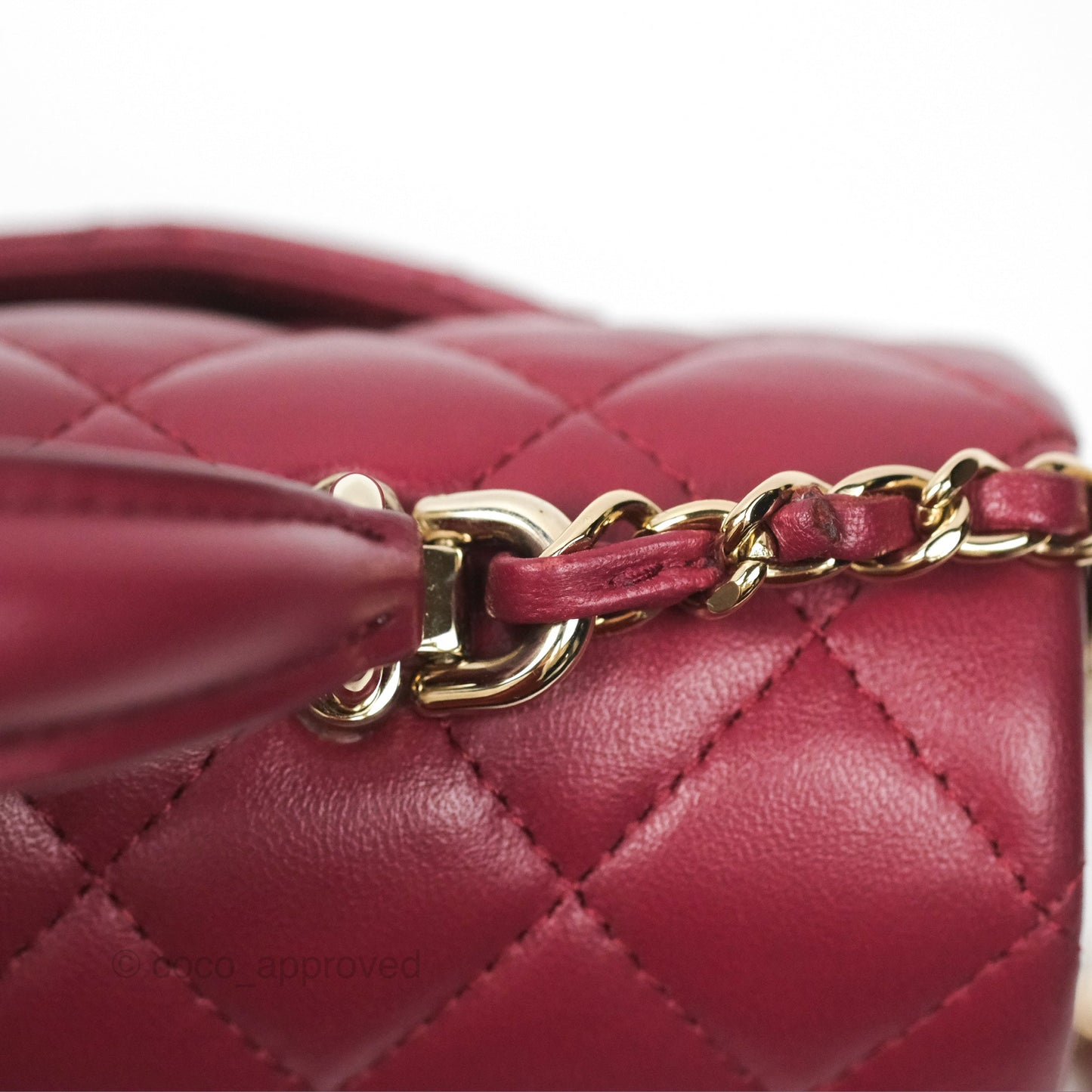 Chanel Top Handle Mini Rectangular Flap Bag Burgundy Red Lambskin Gold Hardware