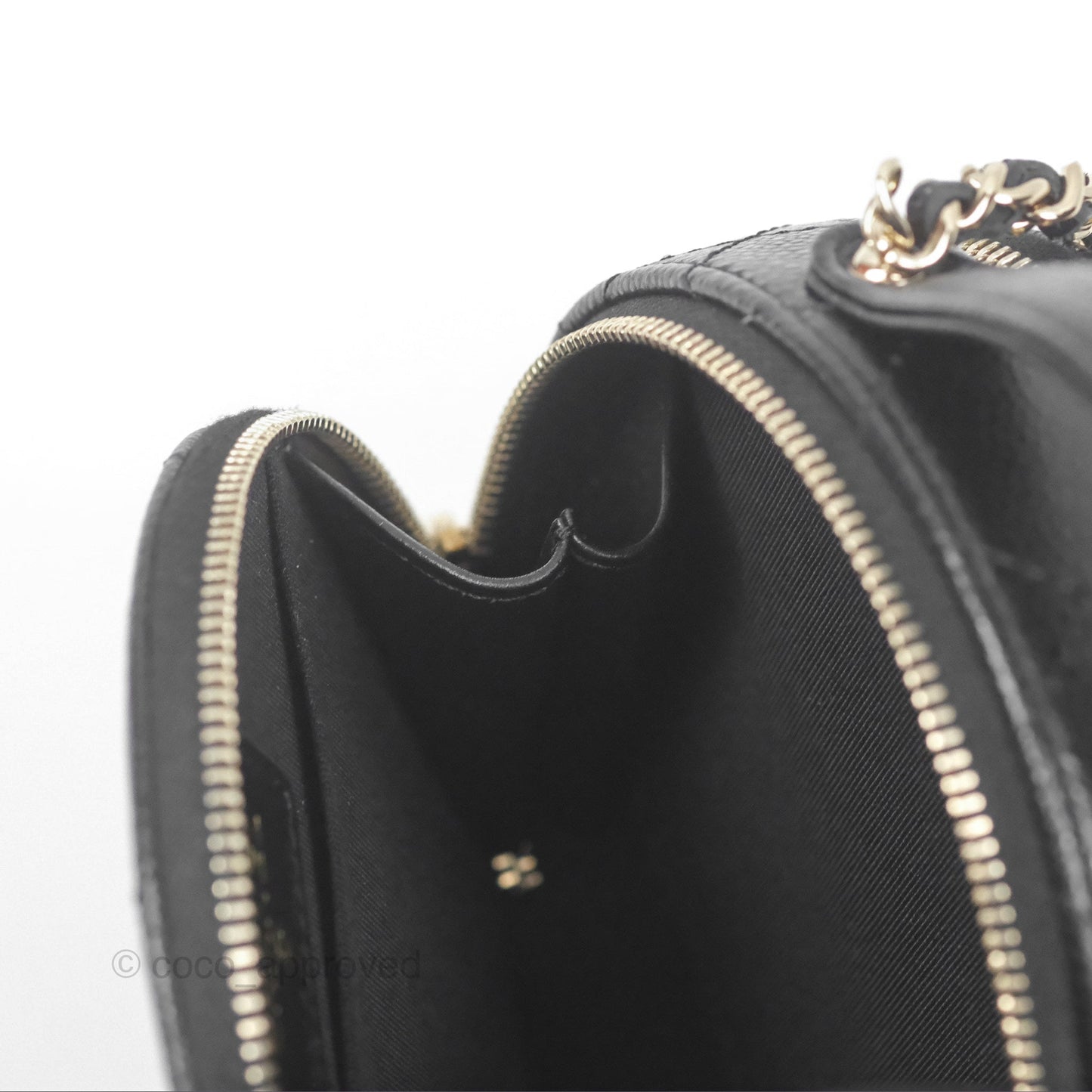 Chanel Mini Round Vanity Bag Handle With Care Black Caviar Gold Hardware
