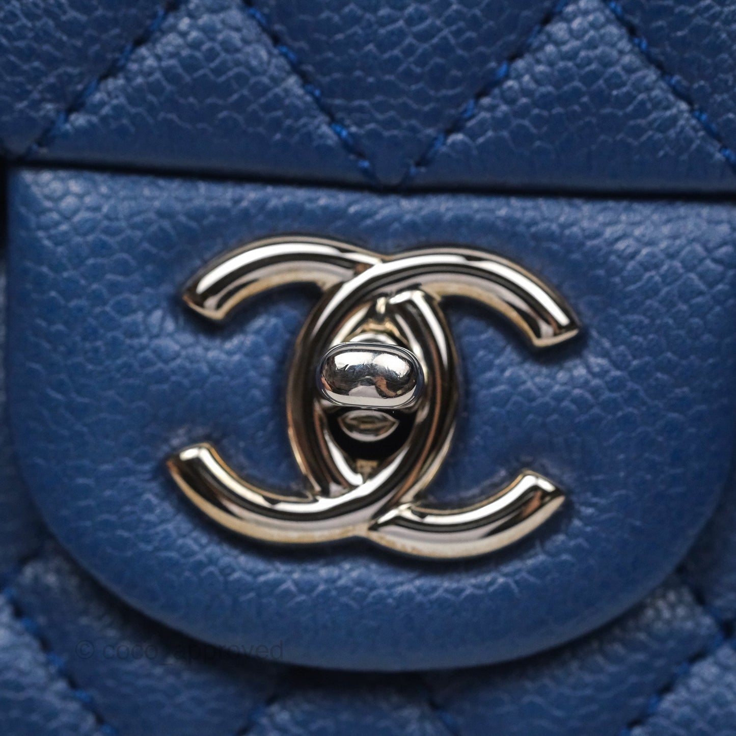 Chanel Quilted East West Flap Bag Blue Caviar Silver Hardware