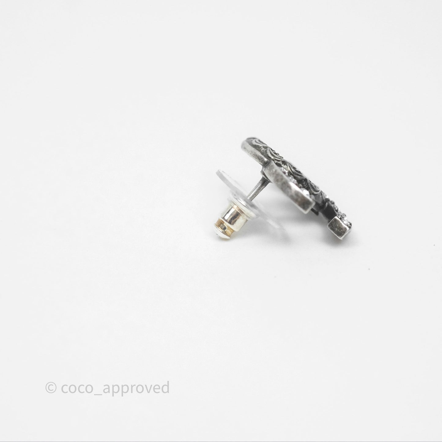 Chanel CC Crystals Earrings Ruthenium Tone 24A